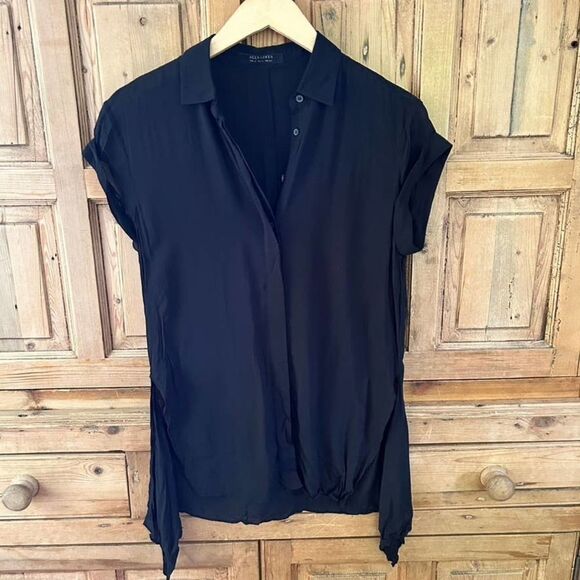 AllSaints US 0 / UK 4 Black Cheyne‎ Shirt Blouse Button Front - Picture 1 of 9